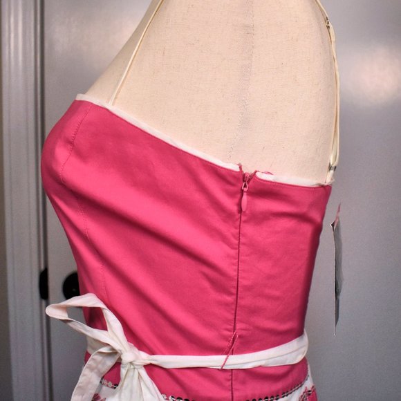 NWT BCBGMAXAZRIA Sequin Rose Dress - Spaghetti Strap Pink & White Striped Size 4 - Picture 3 of 9